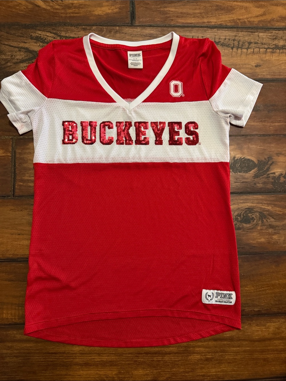 PINK Victoria's Secret Red & White Buckeyes V-Neck Jersey